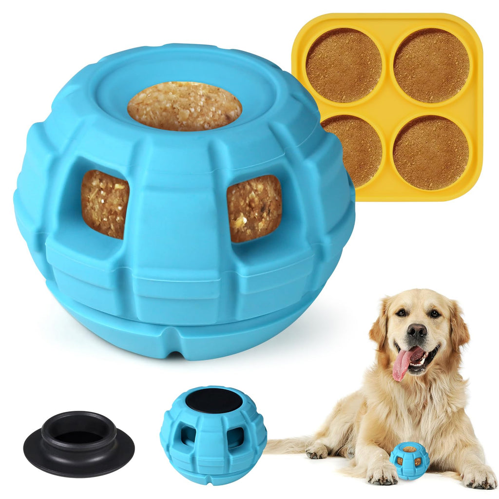 JUGVOLX Interactive Dog Toys for Boredom,Tray Mold for Frozen Treat Dispensing Dog Toys to Keep Them Busy Treat, Power Chew Dog Puzzle Toy, Slow Feeder Small & Medium Dog, Blue