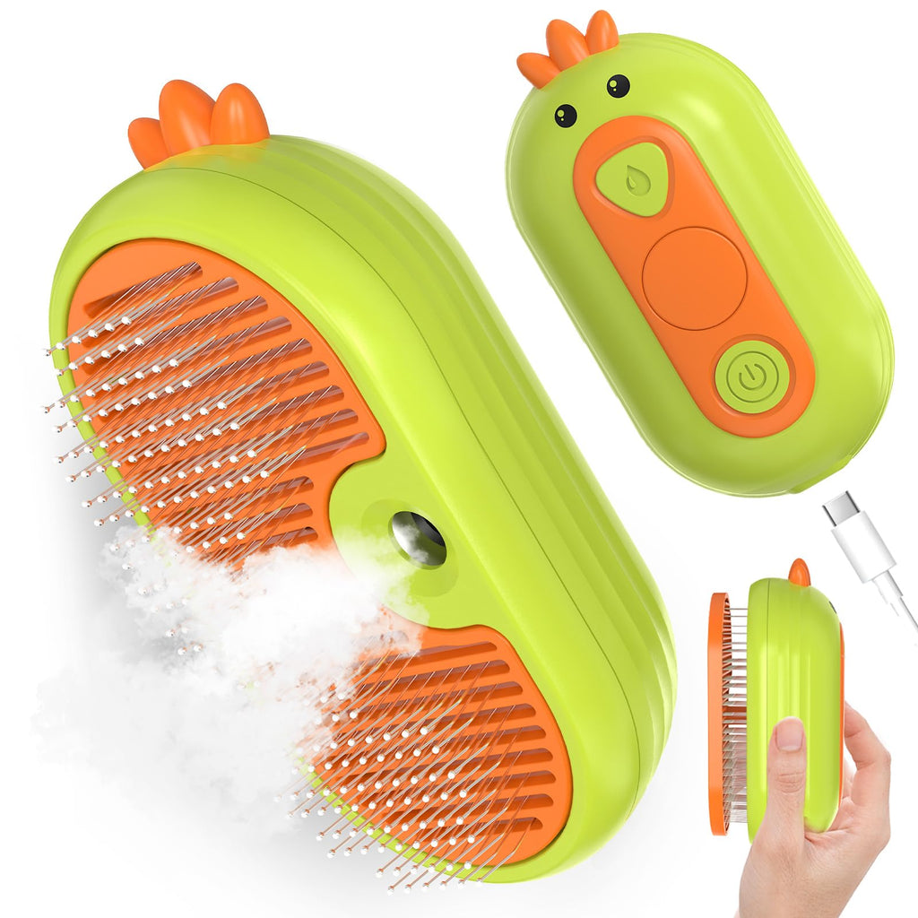 3 in 1 Self-Cleaning Cat Steam Brush for Shedding With Release Button - Deshedding Hair Remover for Long & Short Haired Cats and Dogs, Removes Tangled and Loose Hair