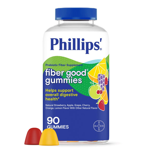 Phillips’ Fiber Good Gummies, Prebiotic Fiber Supplement with Inulin Soluble Fiber for Adults and Children, Fruit Flavored Daily Fiber Gummies, 4g of Fiber Per Serving , 90 Count