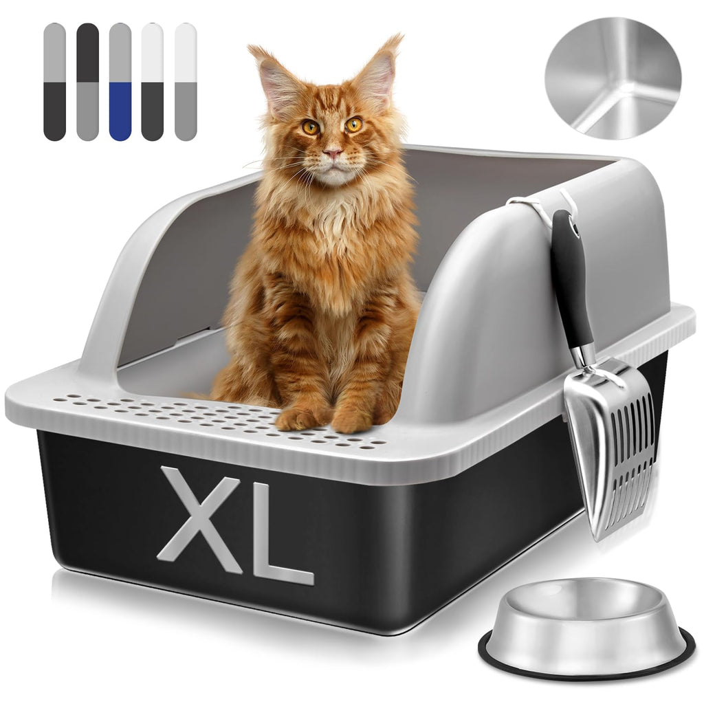 KareCute Stainless Steel Extra Large Cat Box, 24'' x 16'' x 12'', High Sided, Odor Control, with Metal Litter Scoop