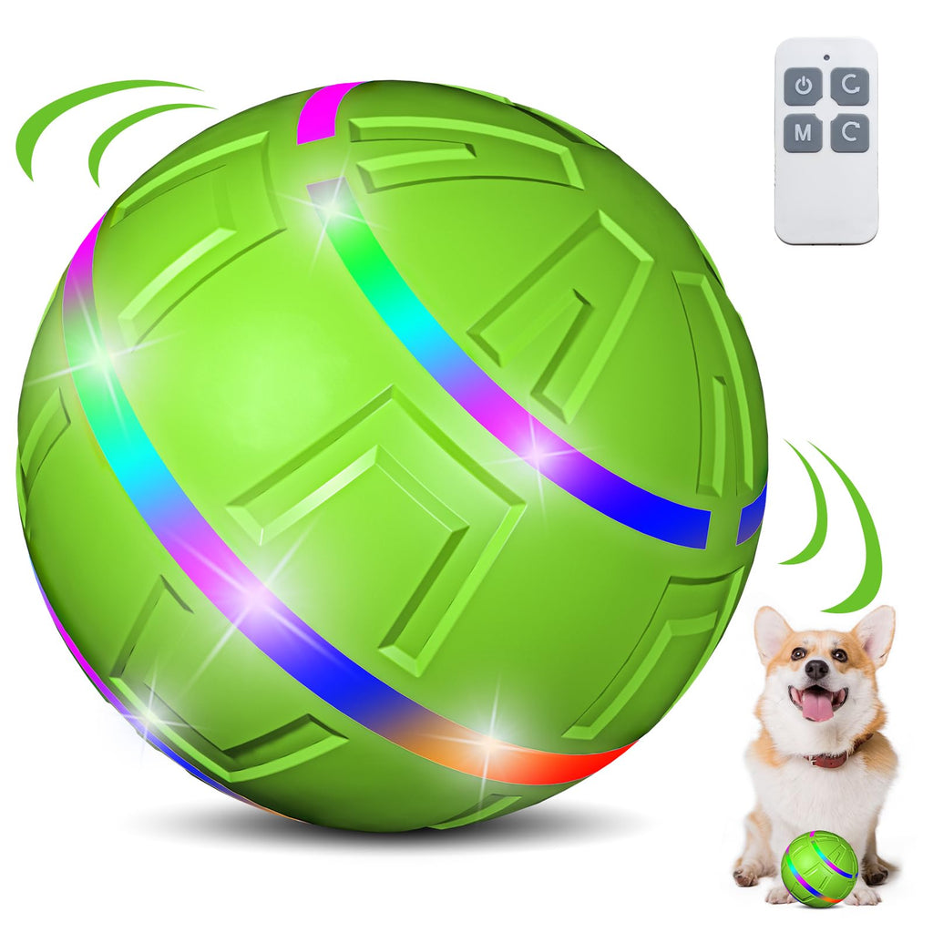 HYQ Interactive Dog Toys Ball, Peppy Pet Ball for Dogs, Durable Vibrating Dog Ball with Remote Control LED Lights, Activated Automatic Moving Dog Toy for Small/Medium/Large Dogs, Green