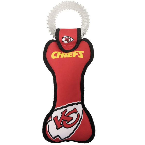 Pets First NFL Kansas City Chiefs Dental Dog TUG Toy with Squeaker. Tough PET Toy for Healthy Fun, Teething & Cleaning Pet's Teeth & Gum., Team Color, one Size (KCC-3310)