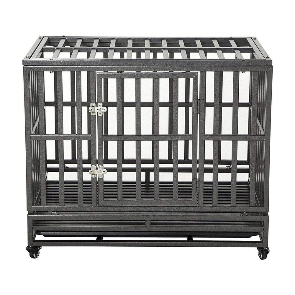 LUCKUP 38 Inch Heavy Duty Dog Cage Metal Kennel and Crate for Large Dogs,Easy to Assemble Pet Playpen with Four Wheels,Black … …