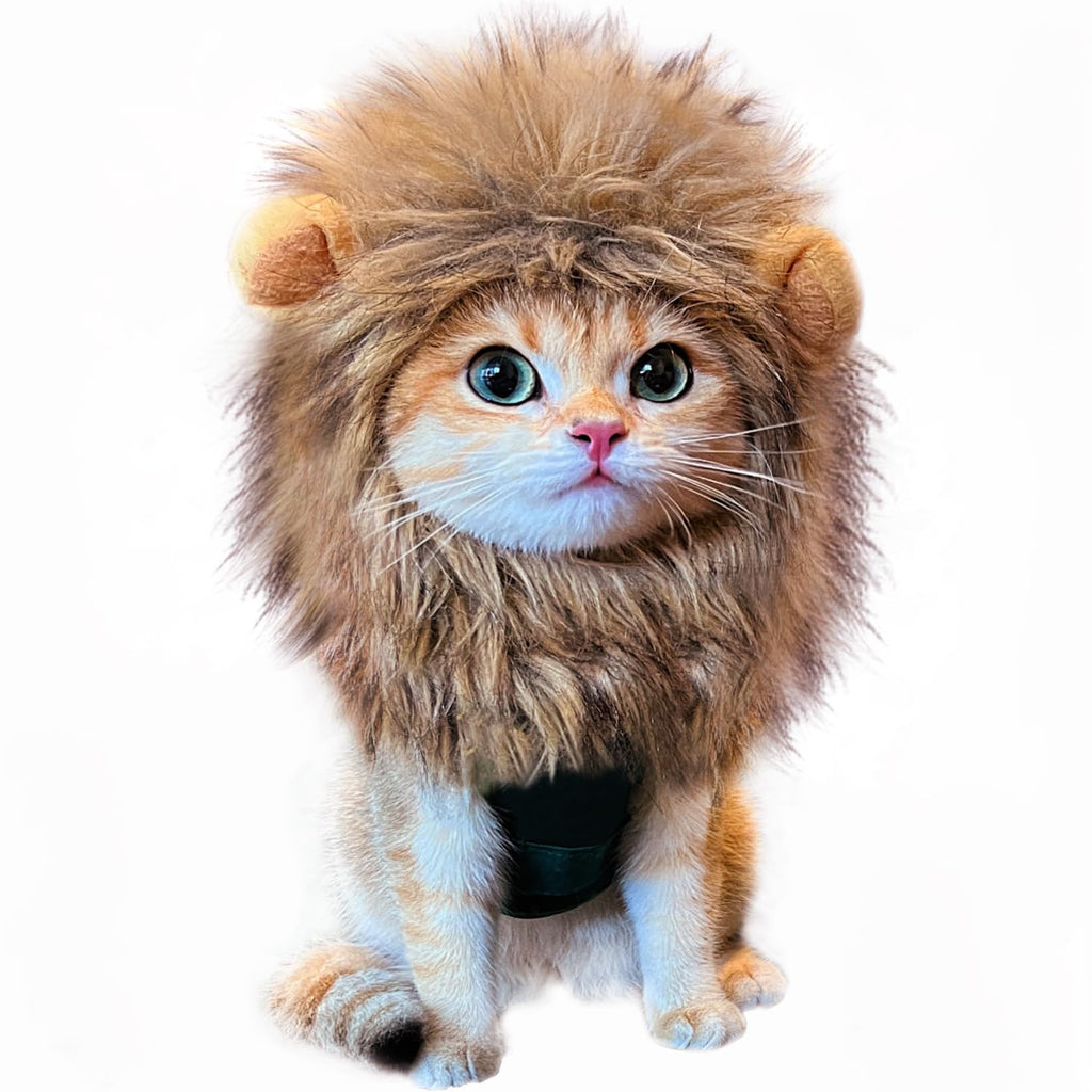RosyLife Lion Mane Wig for Cat Costume Pet Adjustable Washable Comfortable Fancy Lion Hair Cat Clothes Dress for Halloween Christmas Easter Festival Party Activity (Brown)