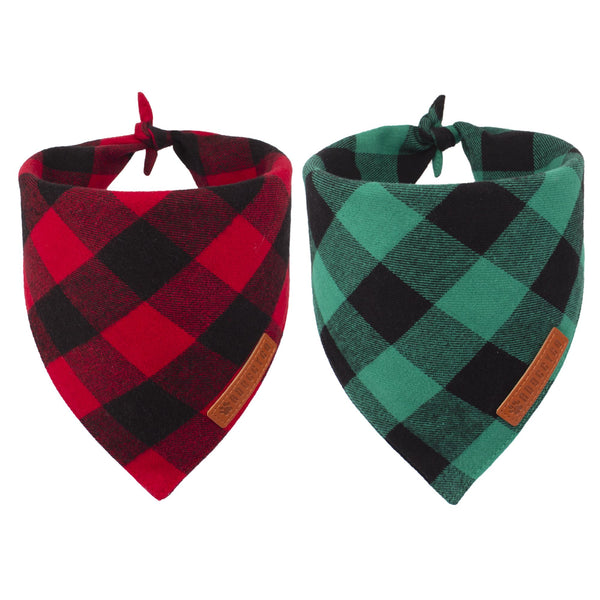 ADOGGYGO Christmas Cat Bandanas 2 Pack, Premium Cotton Fabric, Red Green Plaid Pet Christmas Bandanas for Cat Kittens