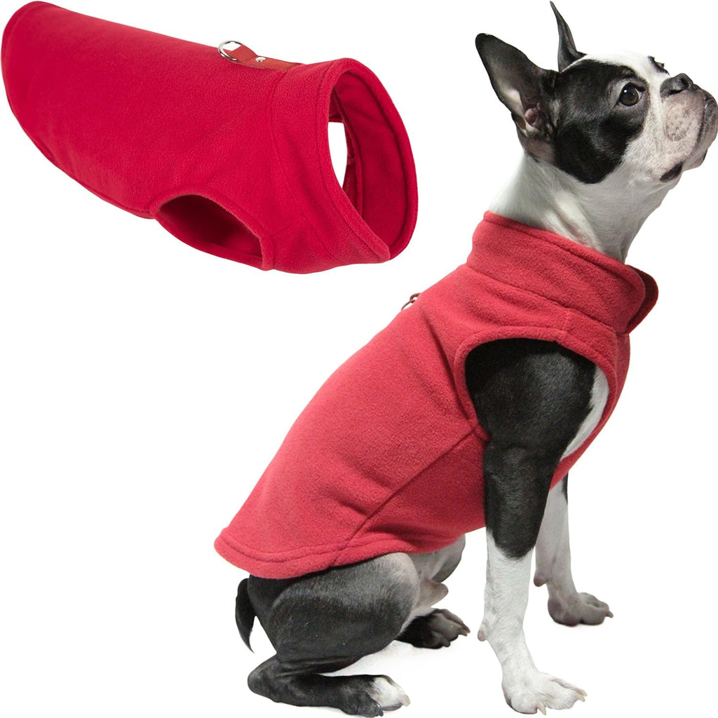 Gooby - Fleece Vest, Small Dog Pullover Fleece Jacket with Leash Ring, Red, Medium