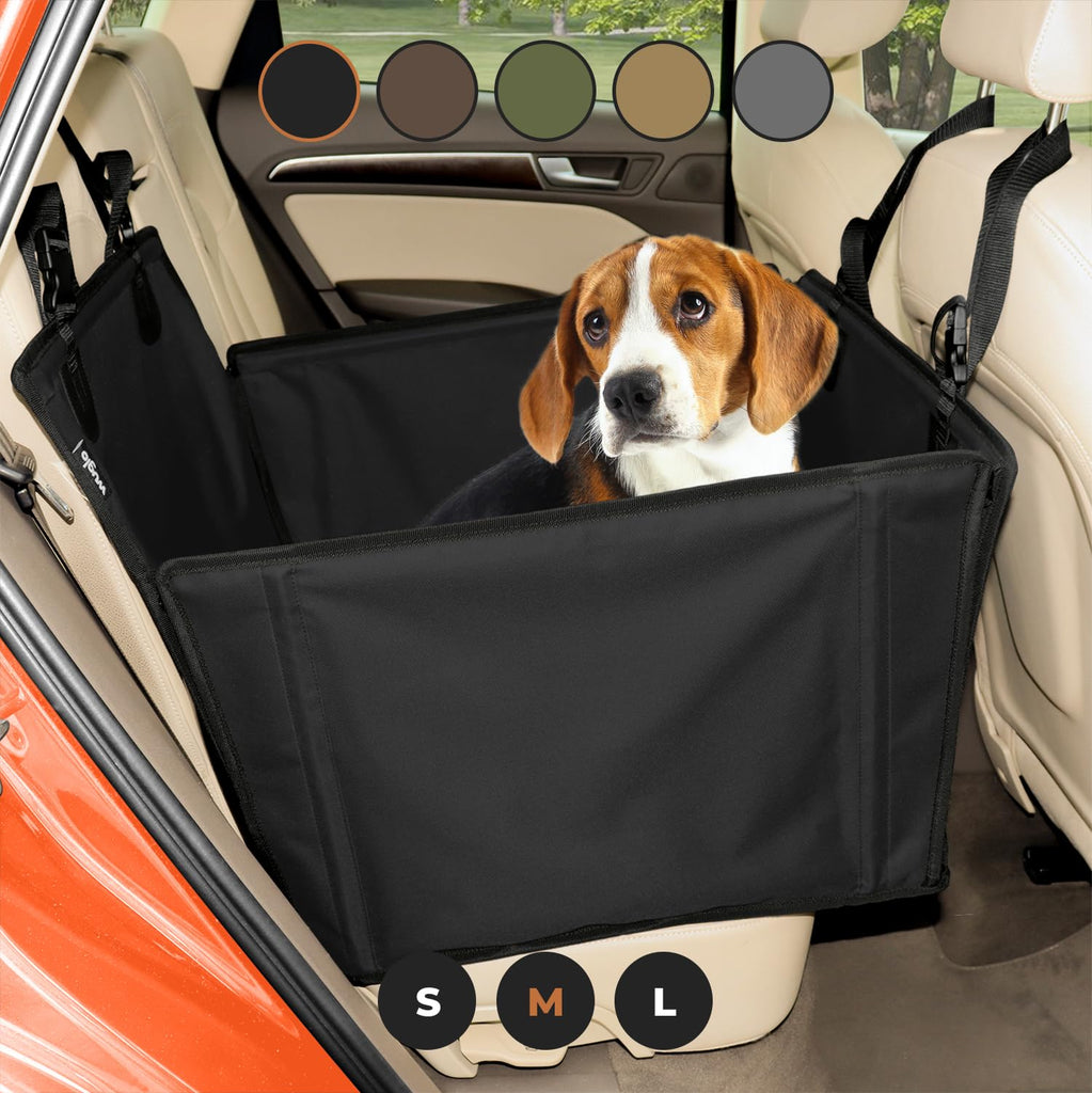Wuglo Extra Stable Dog Car Seat - Reinforced Dog Seat for Medium-Sized Dogs, Waterproof, Black, 4 Straps