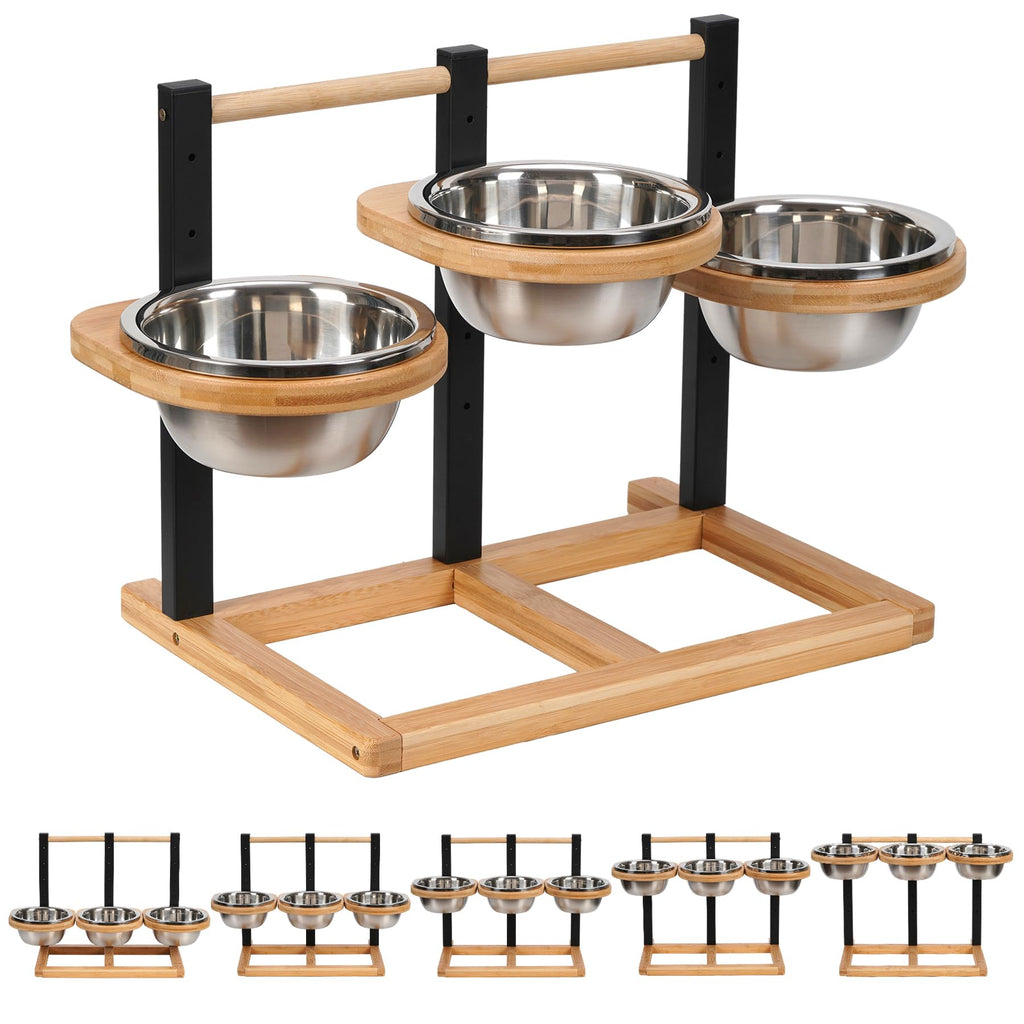 handrong Elevated Dog Bowl,5 Height Adjustable Raised Dog Bowl,Dogs Food Bowls Stand Feeding Station with 3 Food and Water Bowls for Medium,Large Dogs