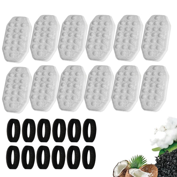 12Pack Cat Water Fountain Filters with 12 Pack Pre-Filter Sponges for 3.2L/108oz Stainless Steel Pet Water Fountain with Water Level Window