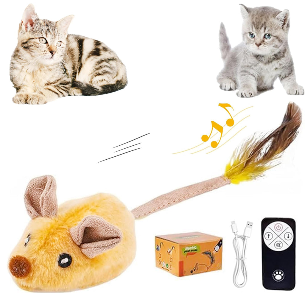 Yellow Interactive Motorized Mouse Cat Toy - Remote Controlled for Indoor Cats