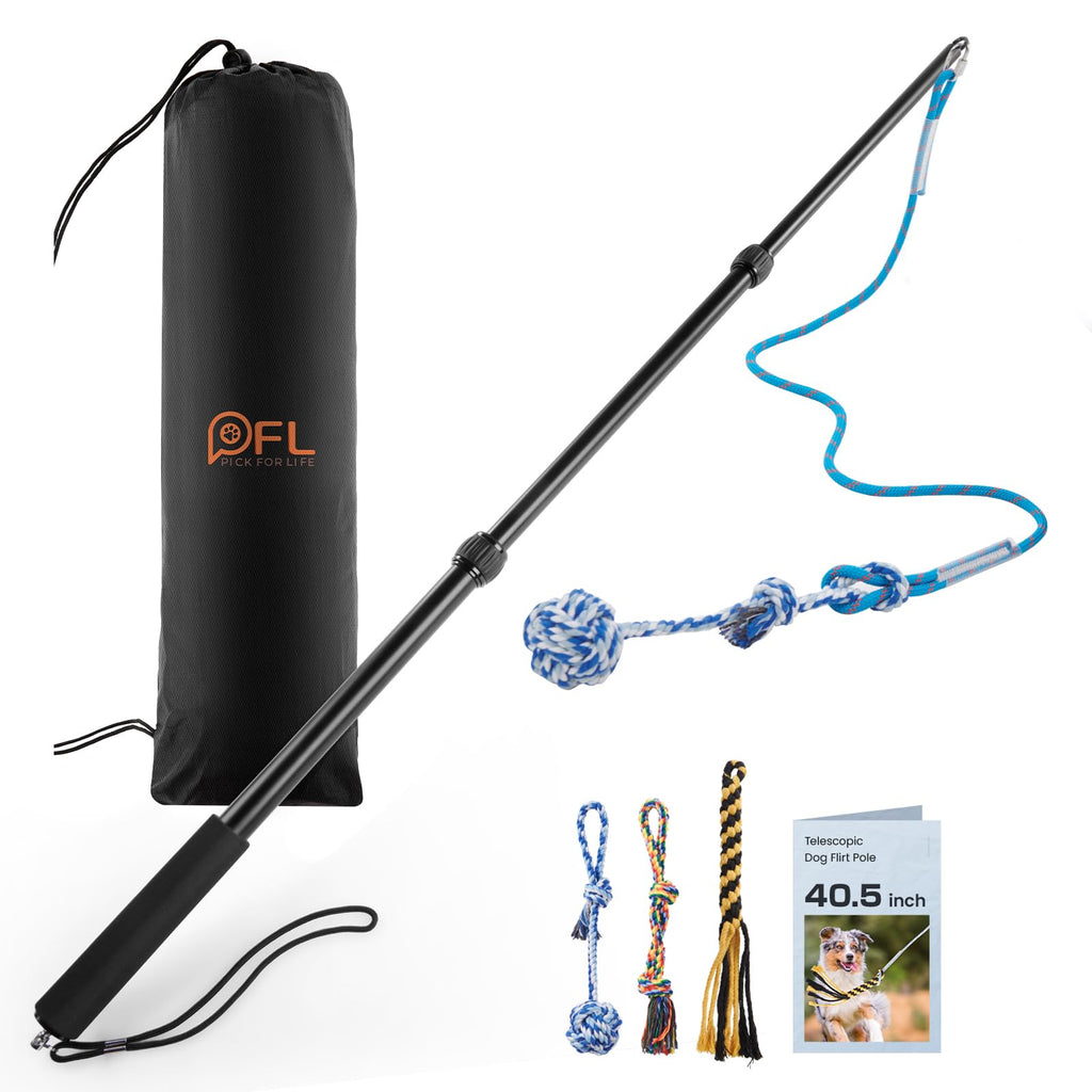 Upgraded Flirt Pole for Dogs - Extendable Dog Flirt Pole with Detachable Interactive Toys - Flirt Stick for Small Medium Large Dogs Training Playing Exercise, Reinforced Aluminum Alloy(Pole-40in Max)