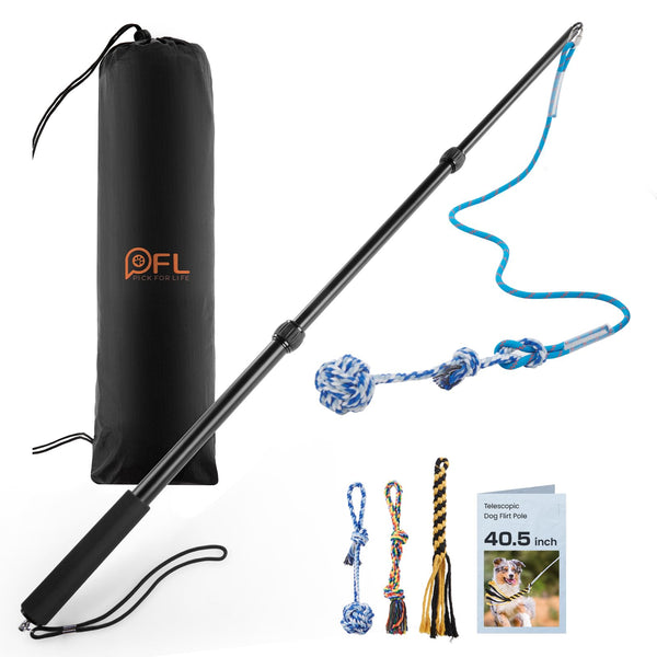 Upgraded Flirt Pole for Dogs - Extendable Dog Flirt Pole with Detachable Interactive Toys - Flirt Stick for Small Medium Large Dogs Training Playing Exercise, Reinforced Aluminum Alloy(Pole-40in Max)