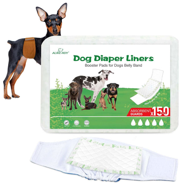 Dog Diaper Liners 150ct Super Absorption Dog Diaper Booster Pads Disposable Leak-Proof for Female and Male Fit Most Reusable Belly Bands,Wraps and Period Diapers(Regular, S-150ct)