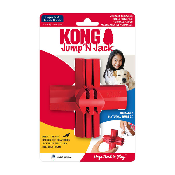 KONG Jump'N Jack - Dog Toy for Chewing Instincts- Natural Rubber Toy Promotes Dental Health - Use with Dog Treats or Peanut Butter for Extended Entertainment - for Large Dogs