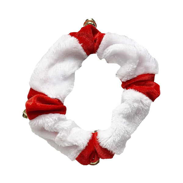 Midlee White/Red Dog Christmas Plush Jingle Bell Collar (Large)- Holiday Neckware