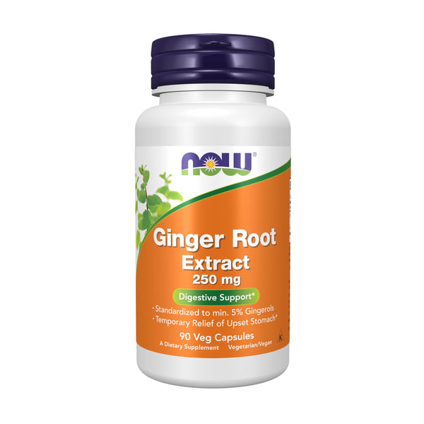 NOW Supplements, Ginger Root Extract 250 mg, Temporary Relief of Upset Stomach*, Digestive Support*, 90 Veg Capsules