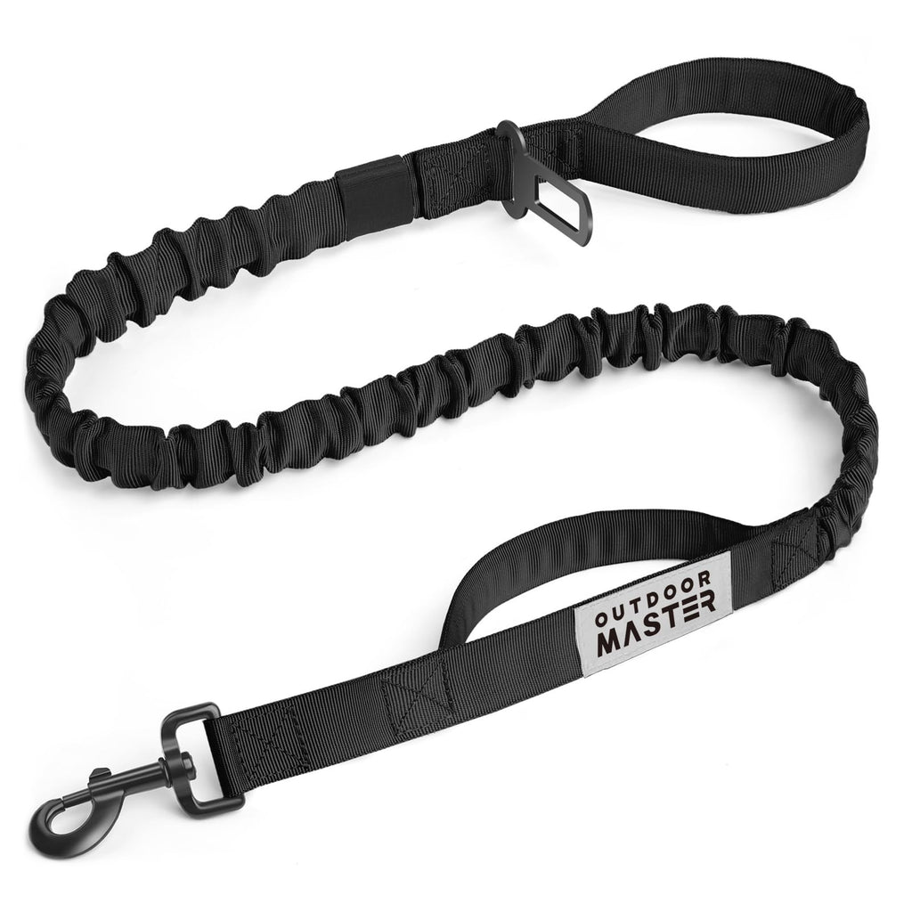 OutdoorMaster Bungee Leash, Heavy Duty with Shock Absorption, 2 Padded Handles Training Leash, Improved Dog Safety and Comfort - Black Upgraded, 4 FT