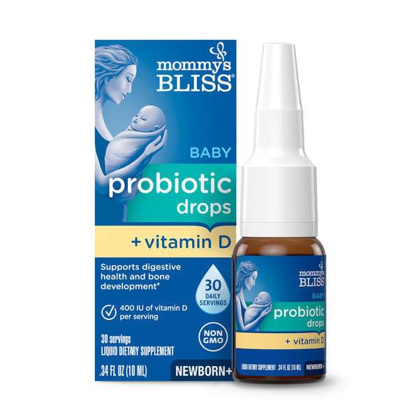 Mommy's Bliss Baby Probiotic Drops + Vitamin D, Supports Digestive Health and Immunity, 400IU Vitamin D for Healthy Bone Development, Newborns +, Flavorless, 0.34 Fl Oz (30 Servings)