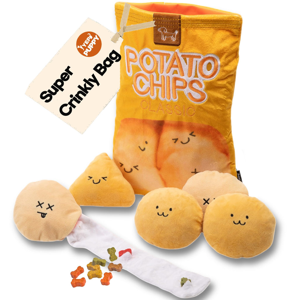 YEPPUPPY Dog Plush Toy Set with Snack Bag (Potato Chips)