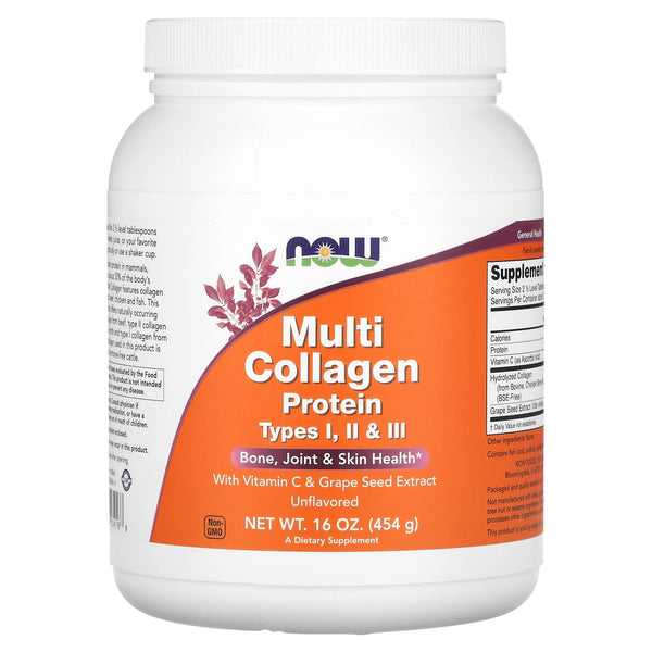 NOW Foods Supplements, Multi Collagen Protein Types I, II & III Powder, Bone, Joint, and Skin Health, 16 oz (454 g)
