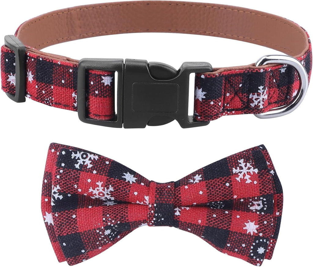 Christmas Dog Collar with Bow tie Collar, Natural Pure Cotton Material, Soft, Comfortable and Adjustable, for Dogs Small Medium Large Christmas