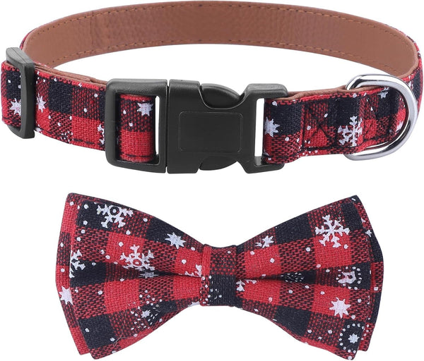Christmas Dog Collar with Bow tie Collar, Natural Pure Cotton Material, Soft, Comfortable and Adjustable, for Dogs Small Medium Large Christmas