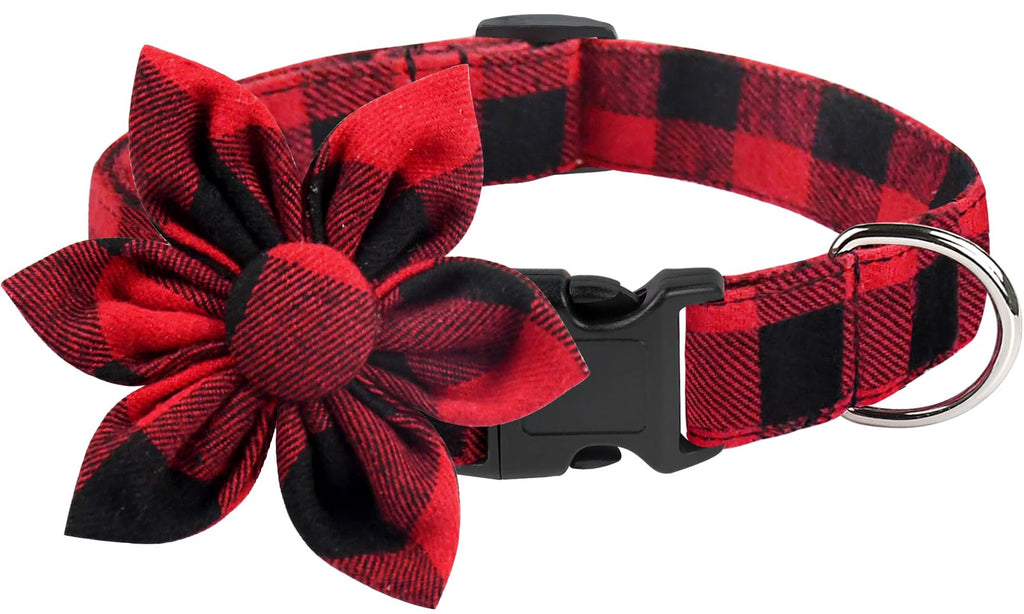Malier Christmas Dog Collar with Bow tie, Classic Buffalo Plaid Dog Collar with Buckle Adjustable Collar for Small Medium Large Dogs Puppy (L, Red & Black Plaid)