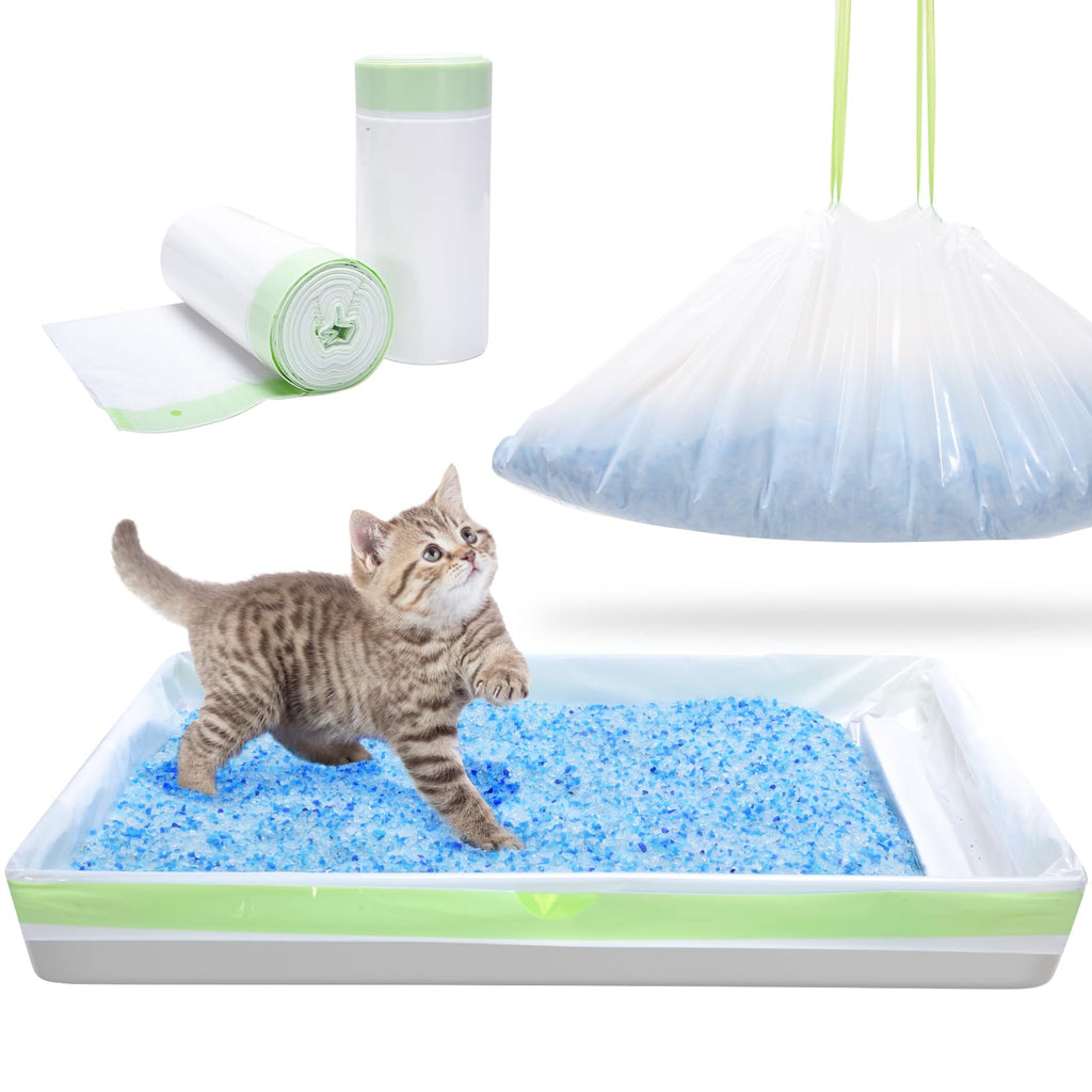 Litter Box Liners Compatible with Pet Scoop free Self-Cleaning Box 30 Count Drawstring Cat Litter Waste Bags for Reusable Tray - Disposable Tray Refills, Tear-resistant - Leak-proof Cat Poop Bags