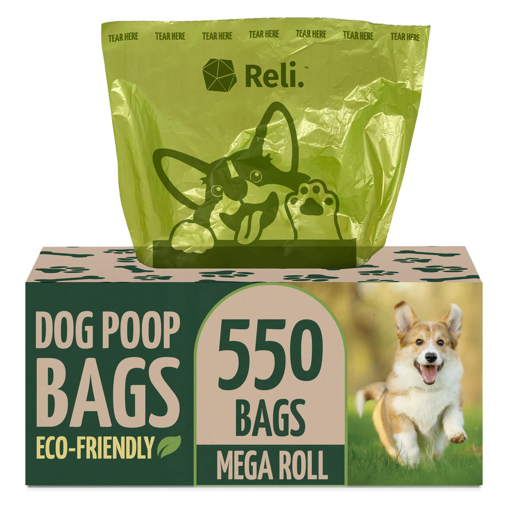 Reli. Biodegradable Dog Poop Bags (550 Count, Bulk) (Large Single Roll - Dispenser Box) | 9x13" Large Dog Bags for Poop | Green, Eco-Friendly | Oxobiodegradable Pet Waste Disposal | Unscented