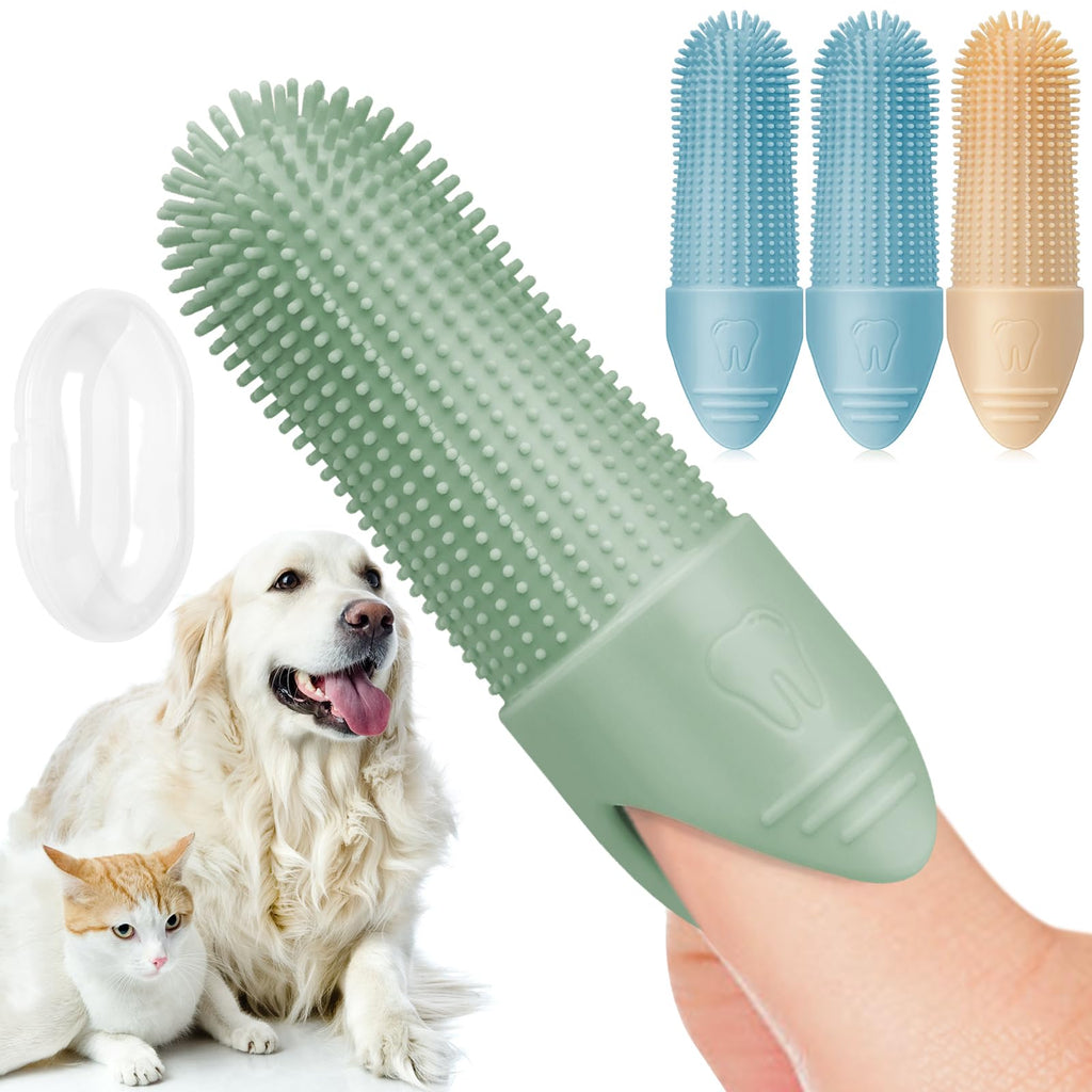 4 Pack Dog Toothbrush, 360° Cleaning Finger Brush for Dogs Teeth, Food Grade Silicone Pet Toothbrush Fits Most Fingers, Puppy Toothbrush for Dogs & Cats Dental Care