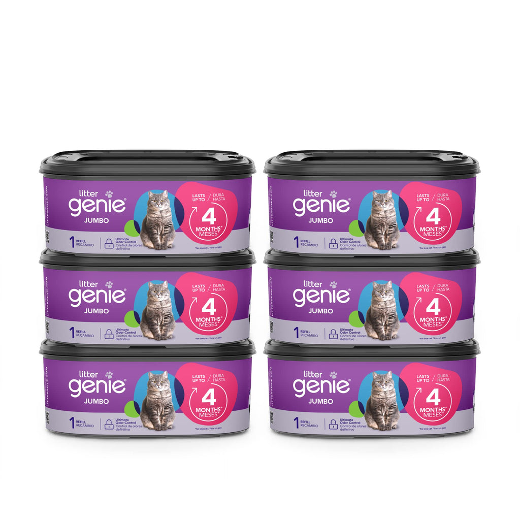 Litter Genie Refill Bags | Jumbo 6-Pack | Up to 24 months of supply in 6 cartridges | Ultimate Odor Control Cat Litter Bags
