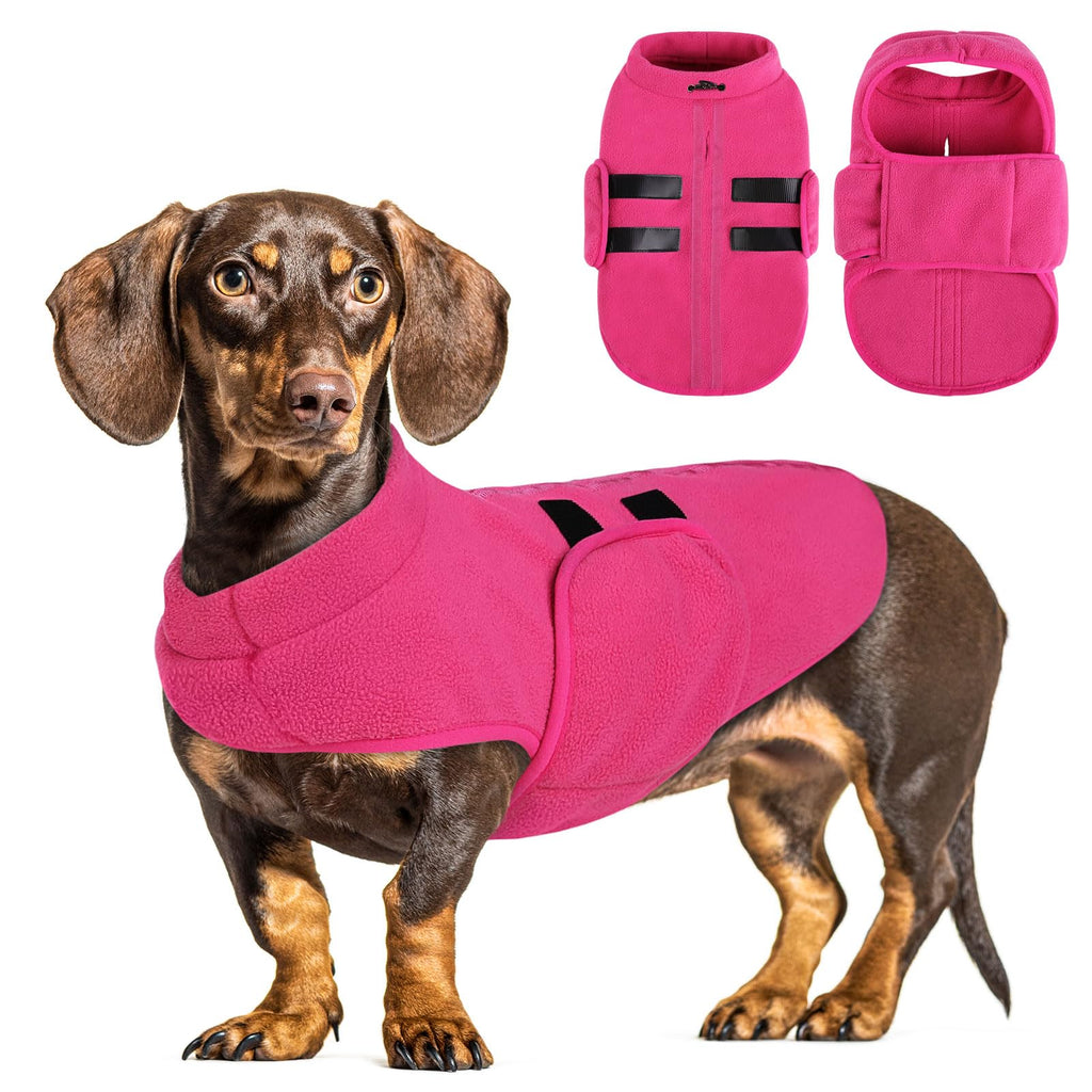 Queenmore Small Dog Sweater, Soft Fleece Vest Pullover Dog Jacket with Leash Hole, Warm Winter Dog Clothes Cold Weather Doggy Dachshund Sweaters for Small Dogs Cats Boy or Girl (Pink, S)