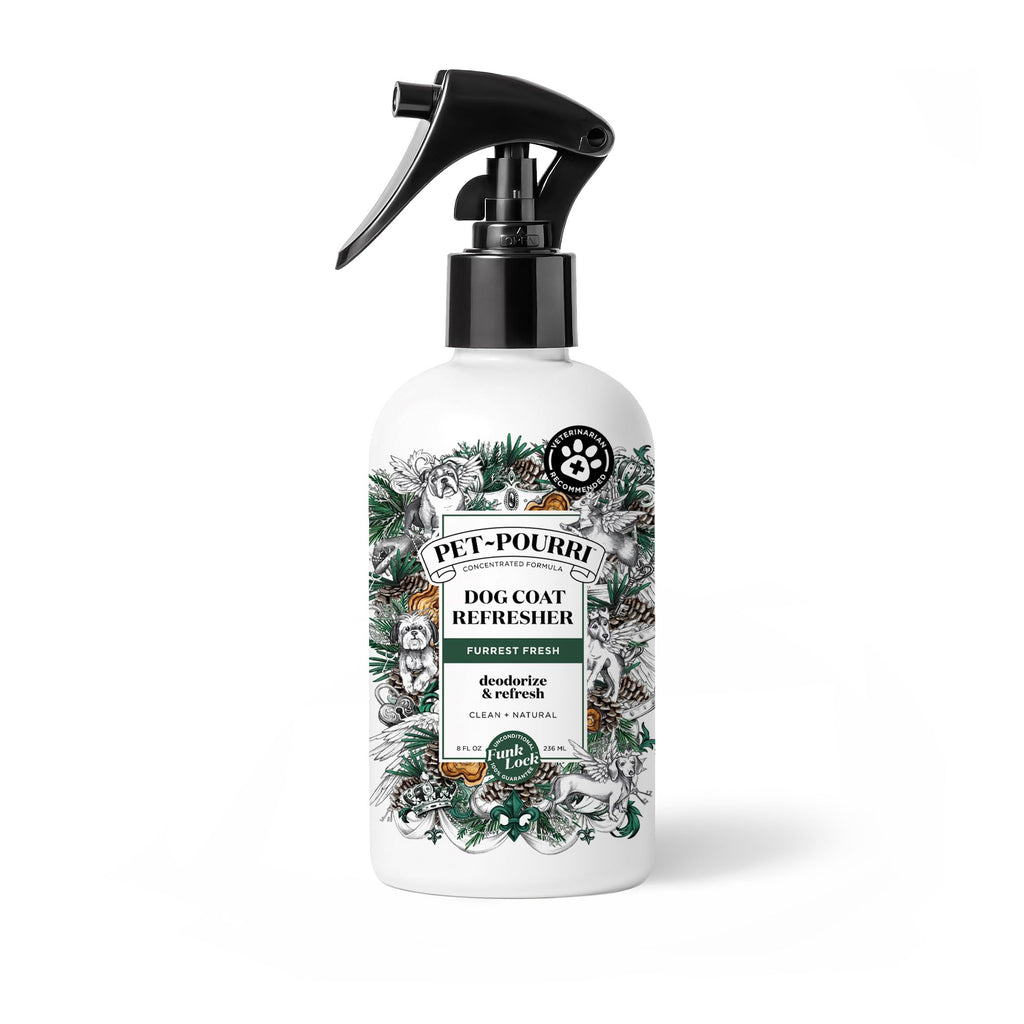 Pet-Pourri Dog Coat Deodorizing Spray – Plant Derived Ingredients – Vet Recommended – Fir + Amber + Cedarwood – Paraben & Sulfate-Free - Grooming perfume Spray for Dog Odor