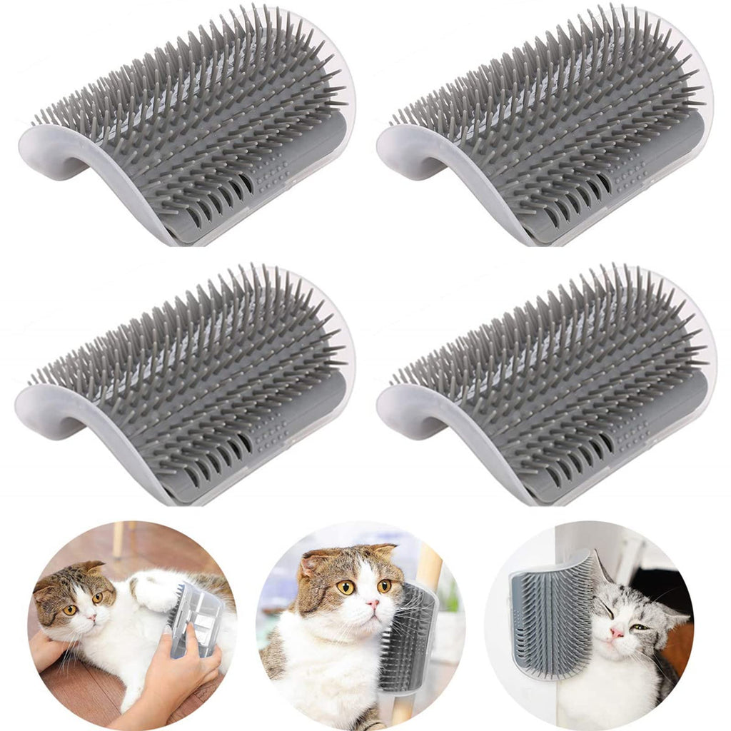 Self Grooming Massage Combs with Catnip Pouch and Corner Scratcher, 4 Pack Soft Grooming Brush Toy for Short & Long Fur Cats, Kittens