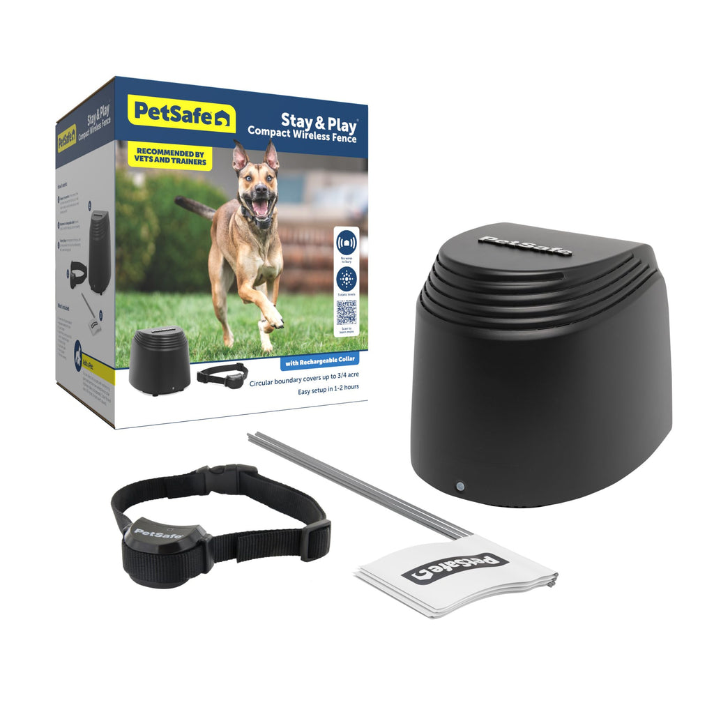 PetSafe Stay & Play Compact Wireless Pet Fence for Dogs, No Wire Circular Boundary, Secure up to 3/4 Acre, No-Dig and Portable for Travel, for Dogs 5lb & up, from Parent Company Invisible Fence Brand