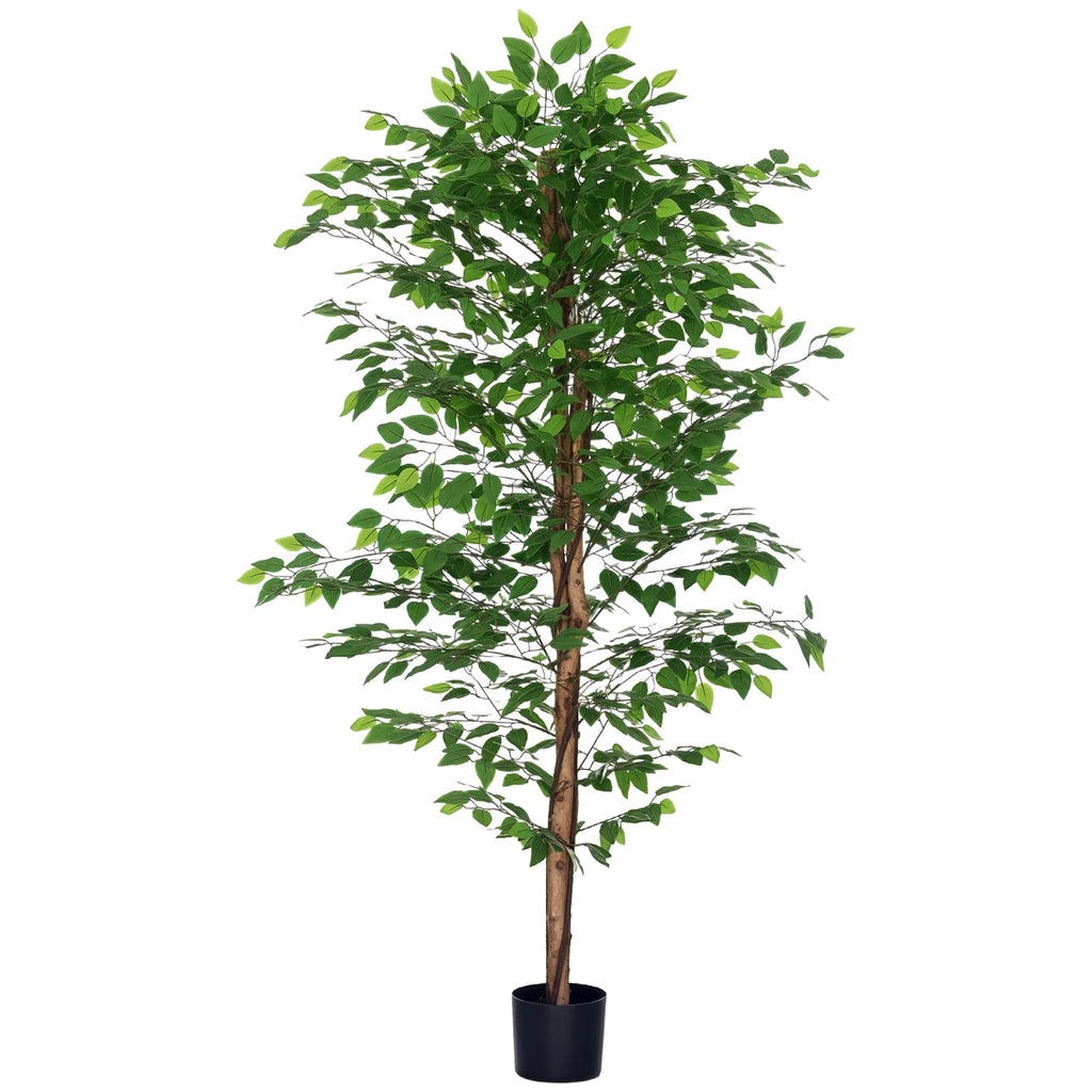 HOMCOM 6ft Artificial Ficus with Pot, Indoor Fake Plant for Home Office Living Room Décor