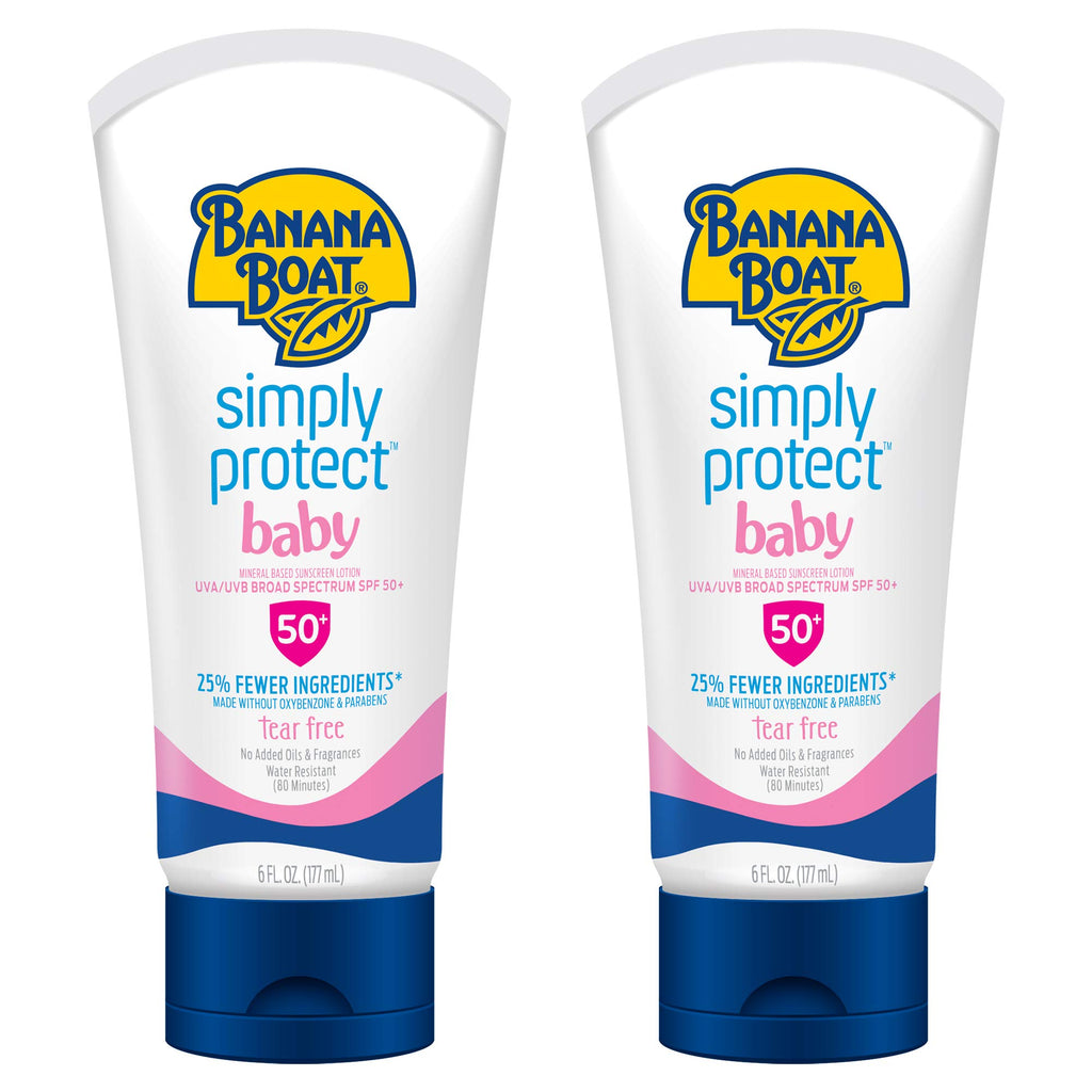 Banana Boat 100% Mineral Baby Sunscreen Lotion SPF 50 Twin Pack | SPF 50 Sunscreen for Babies, Baby Sunblock Lotion, Oxybenzone Free, 6oz each
