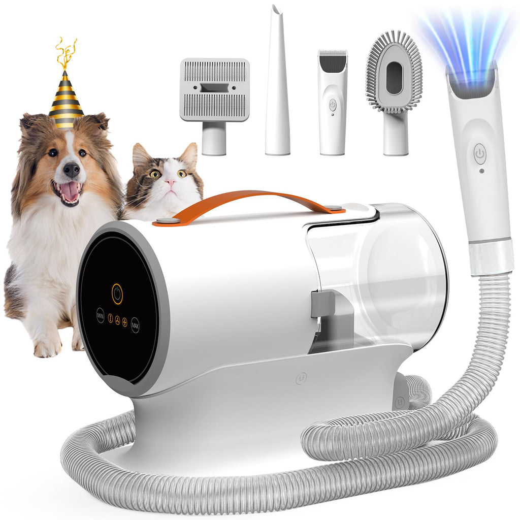 FIXR Dog Vacuum for Shedding Grooming, 12000pa Suction Dog Hair Vacuum, Dog Grooming Kit with 2l Dust Cup, Low Noise, 3 Levels, 5 Grooming Tools