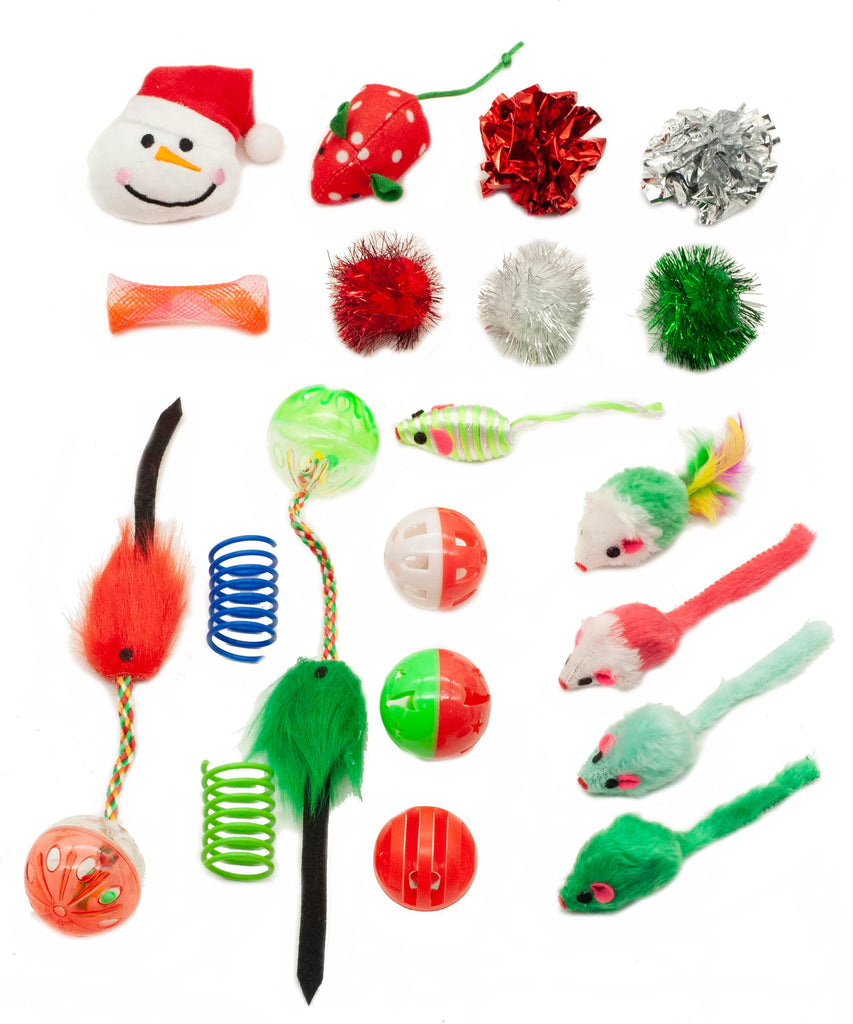 Fashion's Talk Christmas Cat Toys 20 Count Kitten Gift Bag, Holiday Variety Pack for Indoor Cats,Xmas Set Assorted Toys Interactive Play