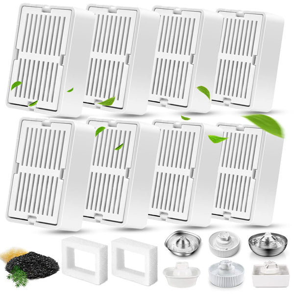 Petilog Cat Water Fountain Filters, 8 Carbon Filters& 2 Foams Filters with Holders, Pet Water Fountain Filters