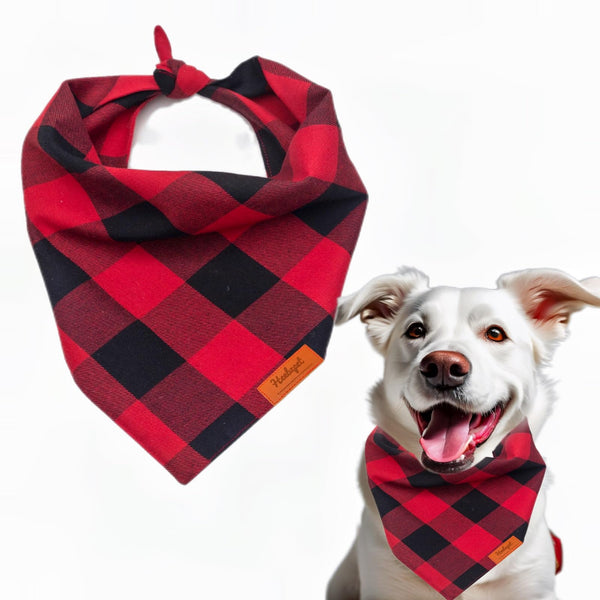 Buffalo Plaid Dog Bandanas 1Pack,Red Plaid Dog Bandanas Scarf Triangle Bibs Kerchief Flannel Premium Thicken Cotton Holiday Bandana Accessories for Small Medium Large Dogs and Cats