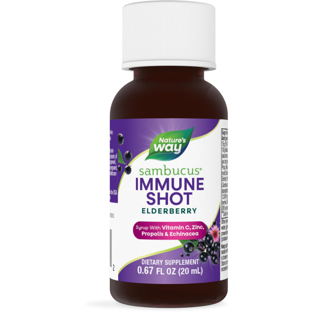 Nature's Way Sambucus Immune Syrup Single Shot, Daily Immune Support*, Elderberry, Vitamin C, Zinc, 0.67 Fl Oz x 12 (Packaging May Vary)
