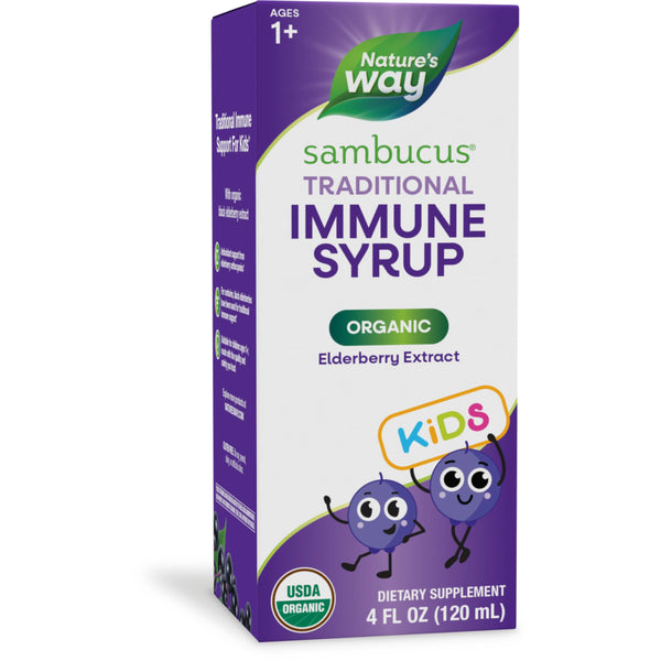 Nature's Way Sambucus Elderberry Traditional Immune Syrup for Ages 1+, Traditional Immune Support*, Antioxidant Support*, Black Elderberry Extract, USDA Certified Organic, 4 Fl Oz (Packaging May Vary)