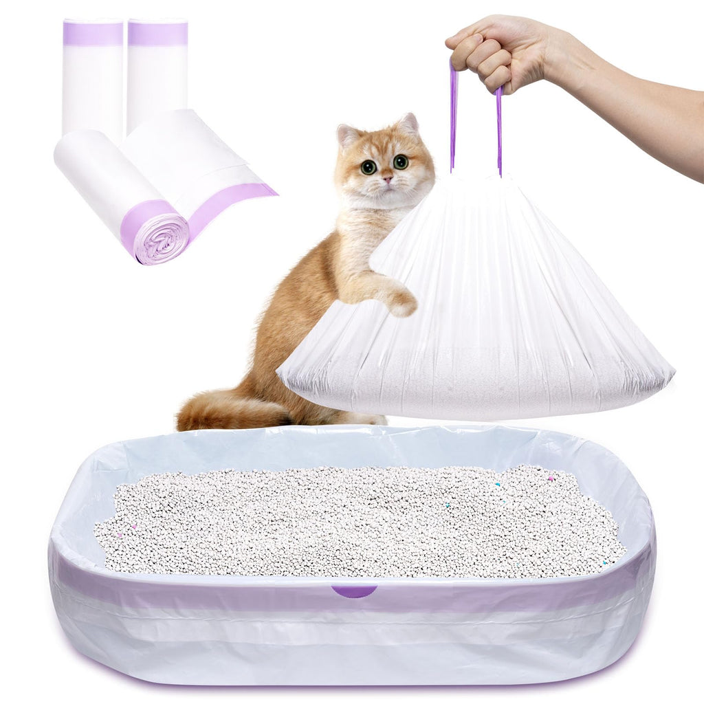 Elzrghs Cat Litter Liners Large, 30 Pack Jumbo Drawstring Cat Litter Bags, Extra Thick Litter Pan Liners Heavy Duty 36""x16"", White