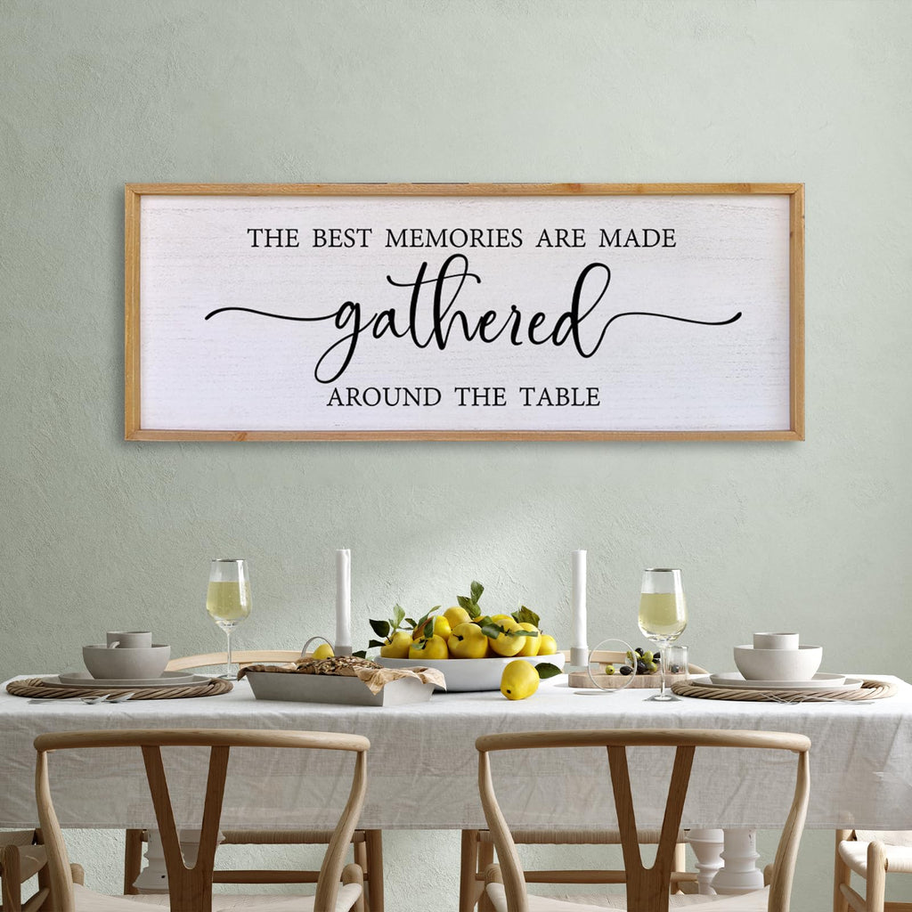 The Best Memories Are Made Gathered Around The Table Wall Decor 40"x15" Large Rustic Farmhouse Dining Room Wood Framed Modren Signs Kitchen Home Simple Hanging Wall Art (Wood)