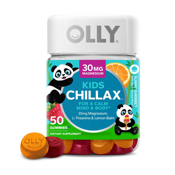 OLLY Kids Chillax Gummies, Magnesium, L-Theanine, Lemon Balm, Chewable Supplement, Sherbet Flavor