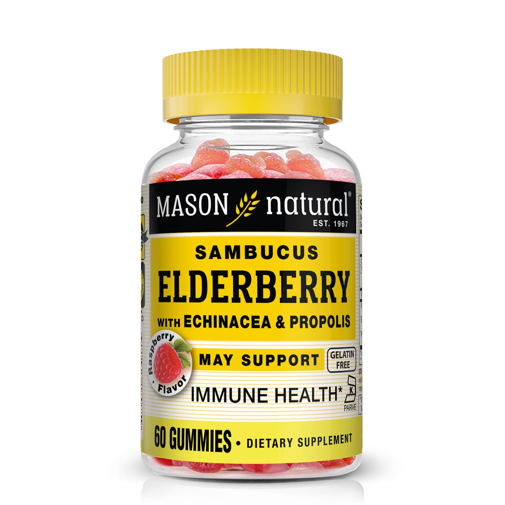 MASON NATURAL Sambucus Elderberry Gummies with Echinacea & Propolis - Antioxidant Immune System Support Supplement with Vitamin C, 60 Gummies