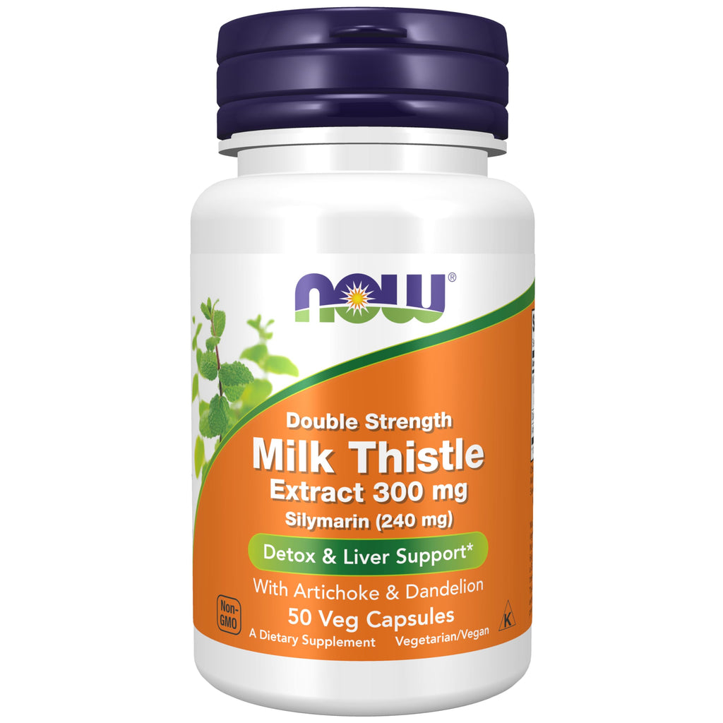 NOW Foods Supplements, Silymarin Milk Thistle Extract 300 mg with Artichoke and Dandelion, Double Strength, Supports Liver Function*, 50 Veg Capsules