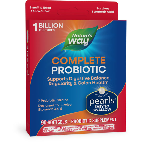 Nature's Way Complete Probiotic Pearls, Supports Digestive Balance*, 1 Billion Live Cultures, Supplement for Men and Women, No Refrigeration Required, 90 softgels (Packaging May Vary)