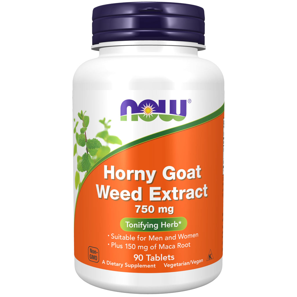 NOW Foods Supplements, Horny Goat Weed Extract 750 mg Plus 150 mg of Maca Root, Tonifying Herb*, 90 Tablets, for Sexual Health